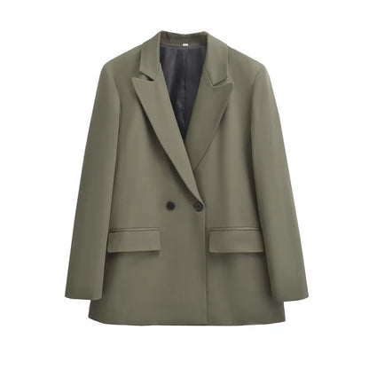 TRZA-manteau Blazer à Double boutonnage pour femmes, manches longues, poches à rabat, vêtements d'extérieur pour femmes, hauts chics, à la mode