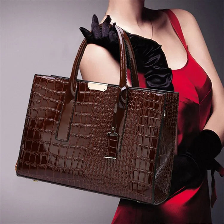 Sac à main de luxe Vintage motif Crocodile pour femmes, fourre-tout de grande capacité, sac à bandoulière d'affaires en cuir pour femmes
