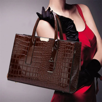 Sac à main de luxe Vintage motif Crocodile pour femmes, fourre-tout de grande capacité, sac à bandoulière d'affaires en cuir pour femmes