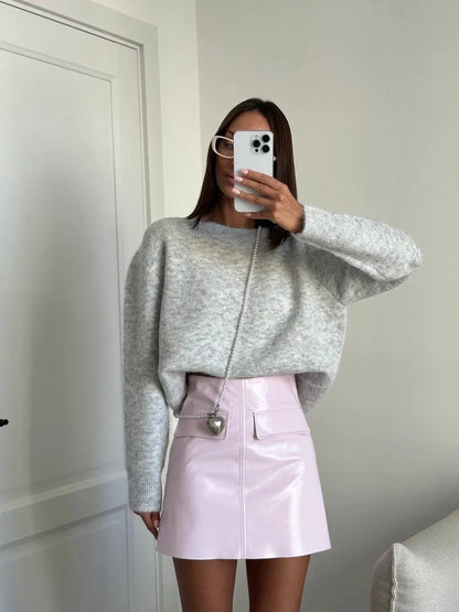 Hirsionsan basique col rond manches de base pull femmes 2025 surdimensionné court tricoté laine pull femme décontracté épais chaud doux hauts