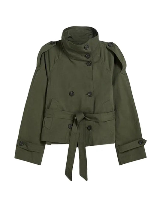 Trench-coat à col montant pour femme, veste à manches longues avec ceinture et Double boutonnage, à la mode, Chic, vêtements d'extérieur, automne 2025