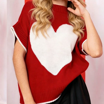 Gilet en Tricot Cœur Femme – Coupe Ample Tendance Saint-Valentin