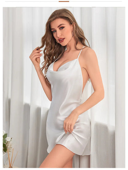 Chemise de nuit dos nu à col en V pour femmes, jupe à bretelles croisées pour la maison, décoration de papillon, robe de simulation, document solide, mode
