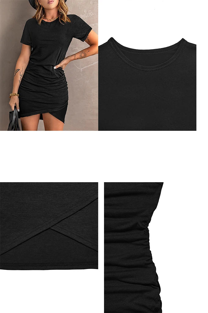 Robe d'été à manches courtes, fraîche et simple, coupe cintrée, aux couleurs riches et colorées