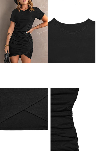 Robe d'été à manches courtes, fraîche et simple, coupe cintrée, aux couleurs riches et colorées