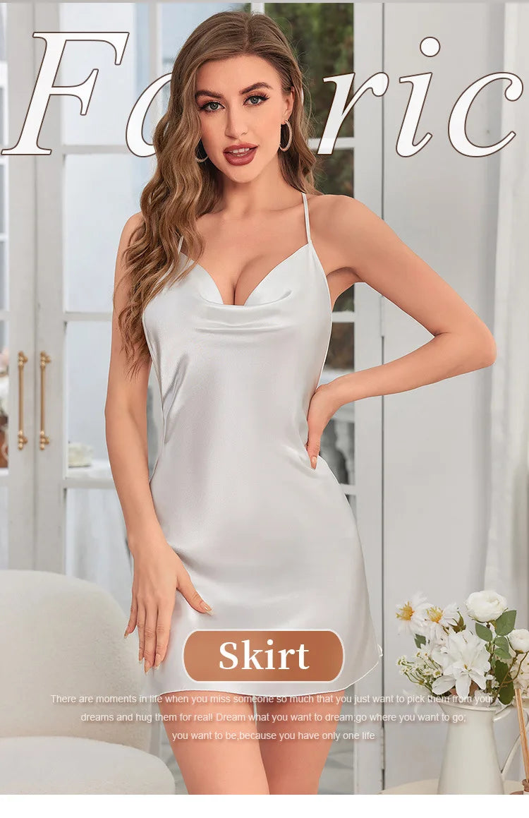 Chemise de nuit dos nu à col en V pour femmes, jupe à bretelles croisées pour la maison, décoration de papillon, robe de simulation, document solide, mode