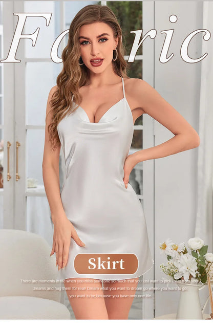 Chemise de nuit dos nu à col en V pour femmes, jupe à bretelles croisées pour la maison, décoration de papillon, robe de simulation, document solide, mode