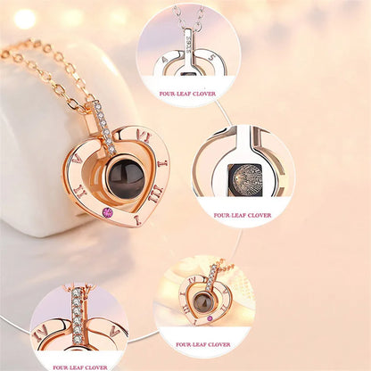 Collier de projection « Je t’aime » en 100 Langues – Coffret Rose Rotatif de Luxe