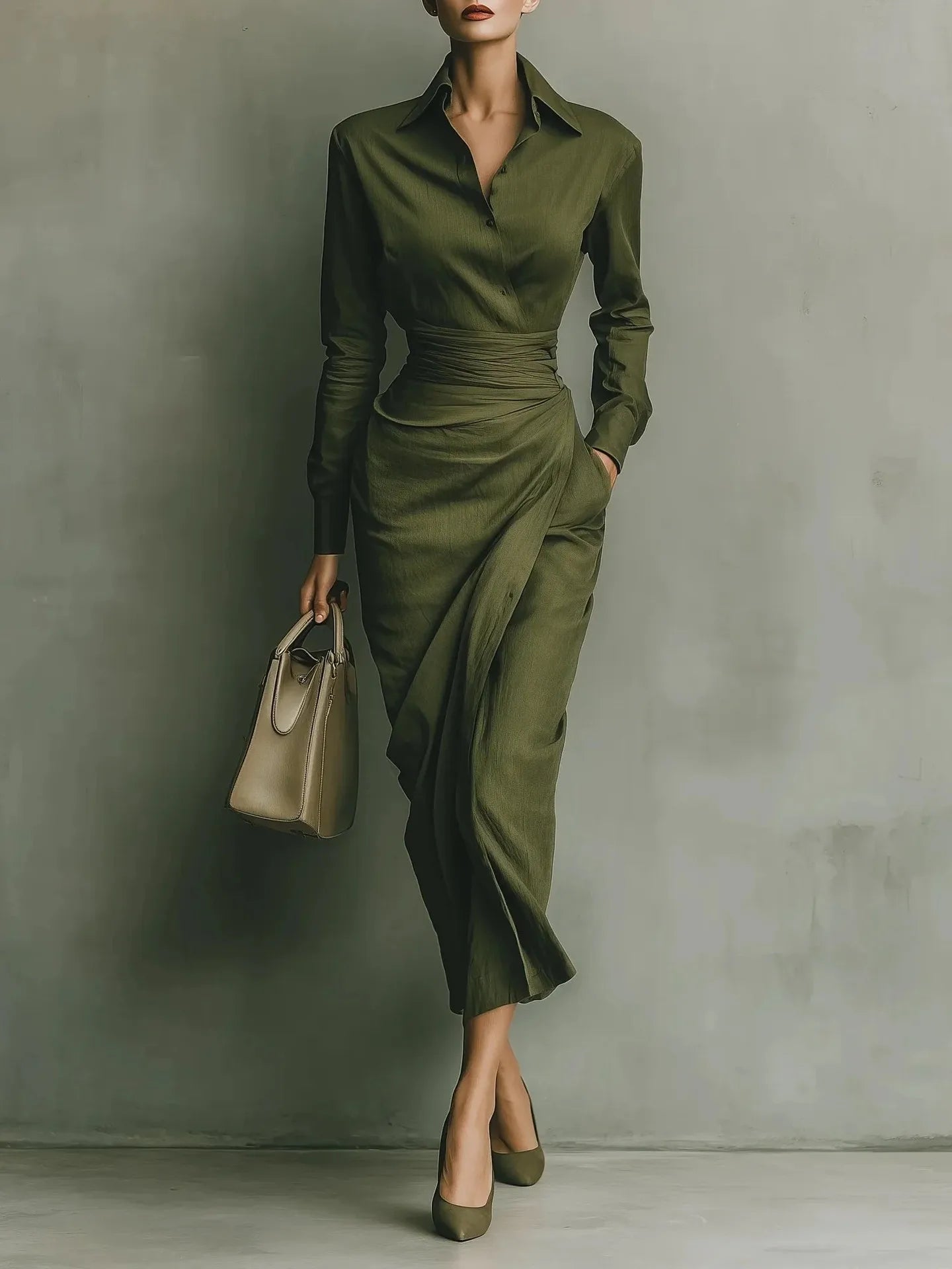 Robe mi-longue décontractée à col rabattu pour femme, tenue de soirée à manches longues, Patchwork, tenue de bureau, Slim Fit, nouvelle collection printemps automne 2025