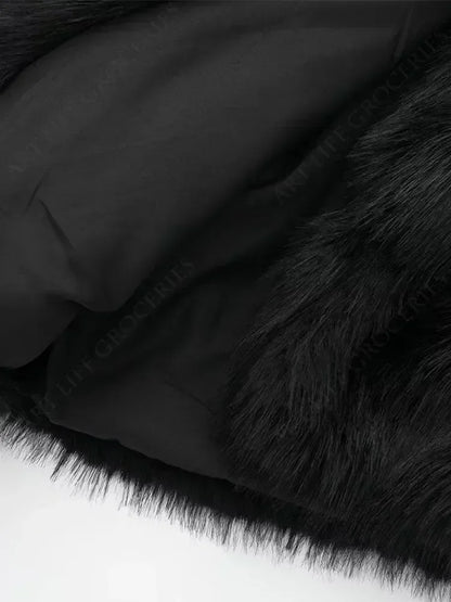 Vestes moelleuses en fausse fourrure pour femme, manteaux amples et col rabattu à manches longues, Vintage, chaud, pardessus d'hiver, nouvelle collection 2025