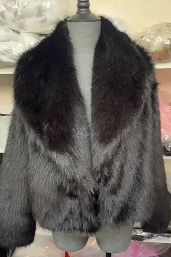 Vestes moelleuses en fausse fourrure pour femme, manteaux amples et col rabattu à manches longues, Vintage, chaud, pardessus d'hiver, nouvelle collection 2025