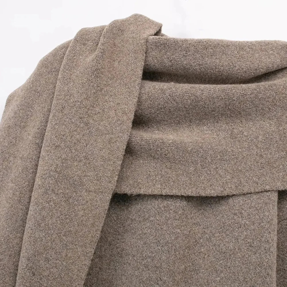 Cardigan en tricot pour femmes avec écharpe Veste slim décontractée Manches longues Patchwork Pocket Jacket Elegant Office Women's Sweater Coat Fashion Jacket