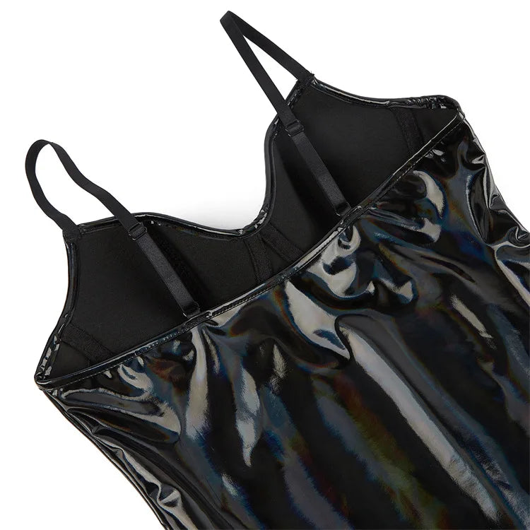 Nouveau body noir en cuir PU à fines bretelles avec bonnets à armatures, maillot de bain amincissant à porter, conception de figurine Sexy