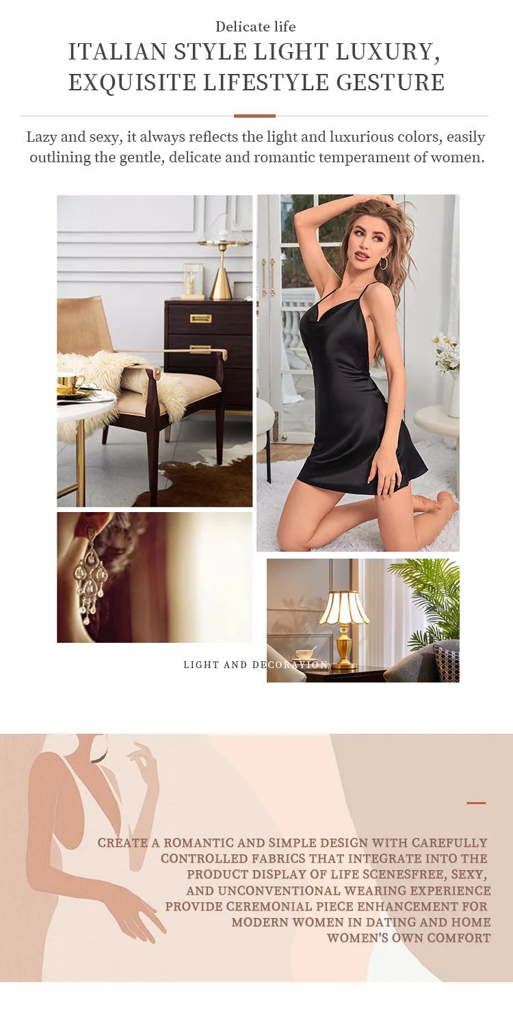 Chemise de nuit dos nu à col en V pour femmes, jupe à bretelles croisées pour la maison, décoration de papillon, robe de simulation, document solide, mode