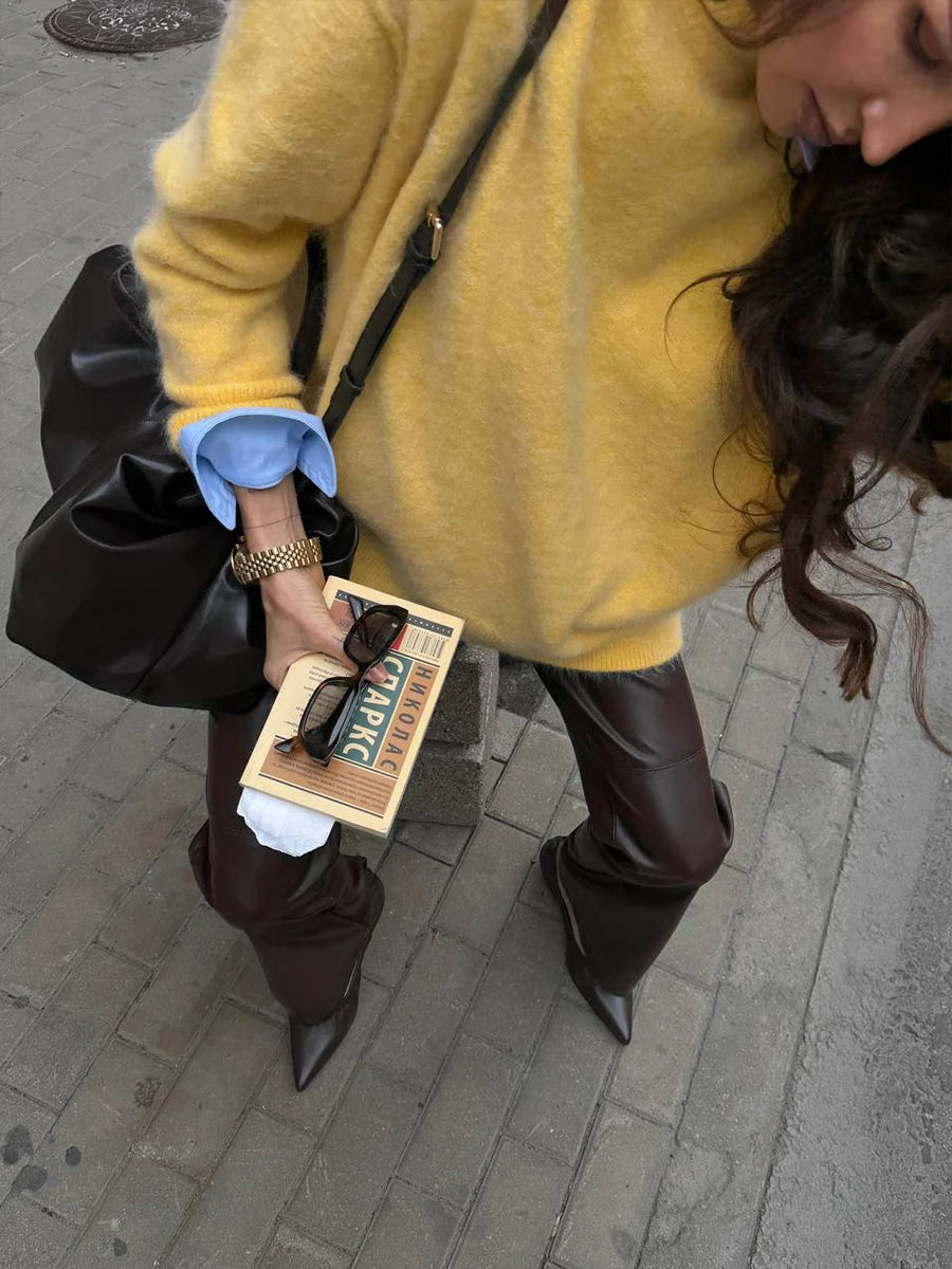 Hirsionsan basique col rond manches de base pull femmes 2025 surdimensionné court tricoté laine pull femme décontracté épais chaud doux hauts