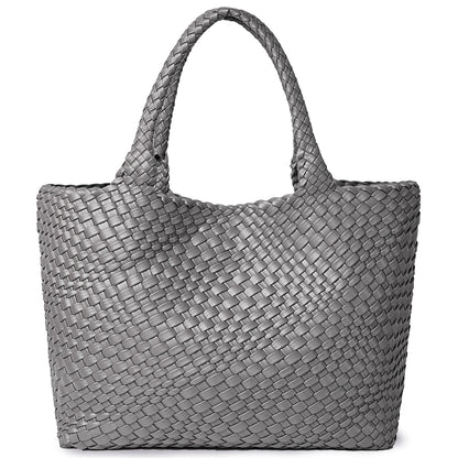 Sac fourre-tout tissé pour femme, sacs à main à bandoulière en cuir végétalien, fourre-tout de plage d'été à la mode, grands fourre-tout de voyage