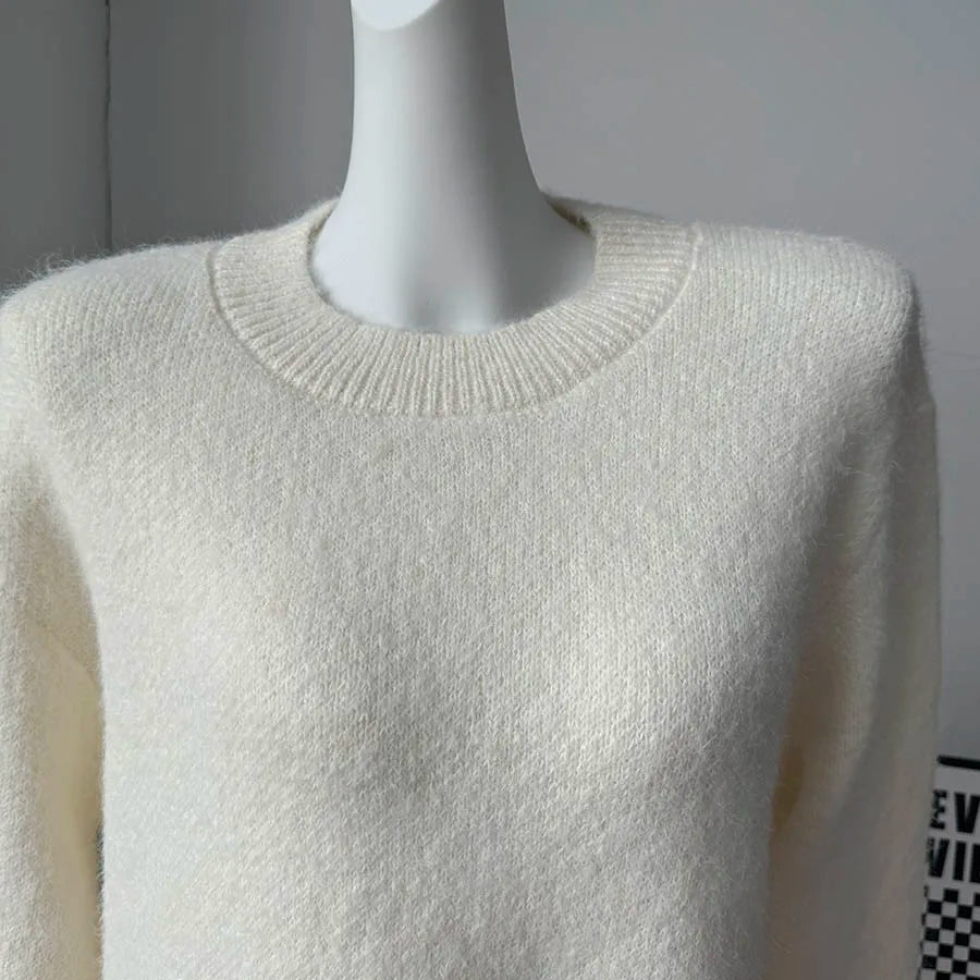 Hirsionsan basique col rond manches de base pull femmes 2025 surdimensionné court tricoté laine pull femme décontracté épais chaud doux hauts