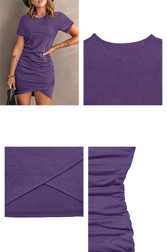 Robe d'été à manches courtes, fraîche et simple, coupe cintrée, aux couleurs riches et colorées