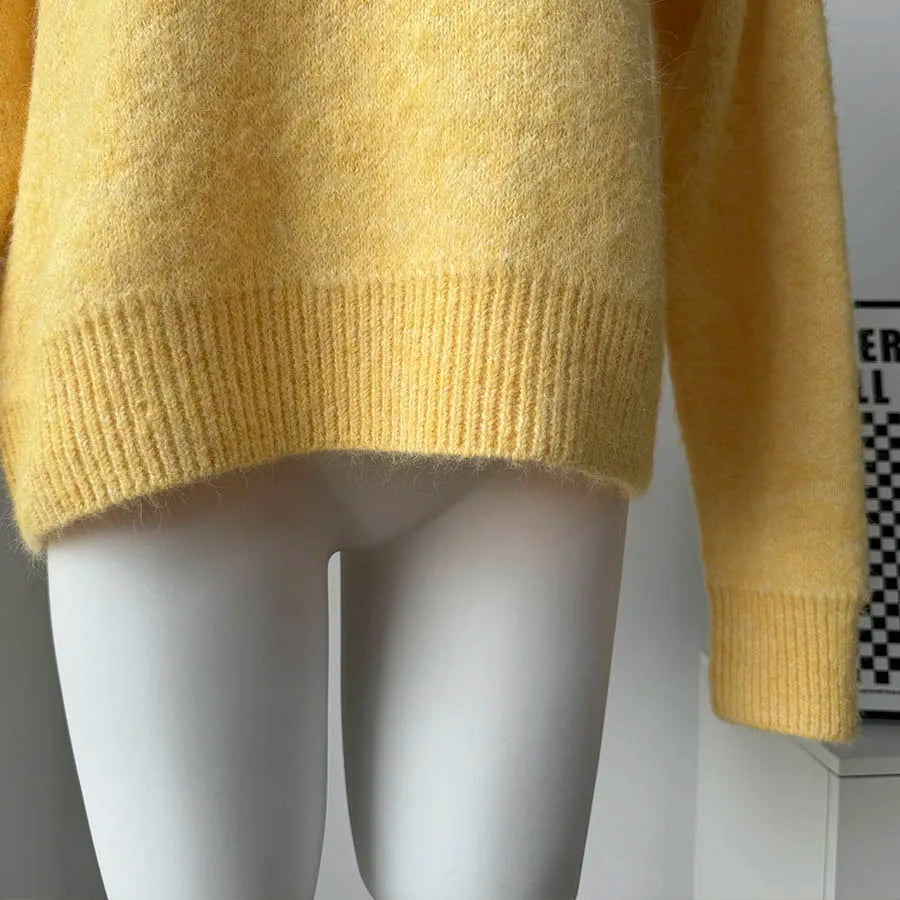 Hirsionsan basique col rond manches de base pull femmes 2025 surdimensionné court tricoté laine pull femme décontracté épais chaud doux hauts