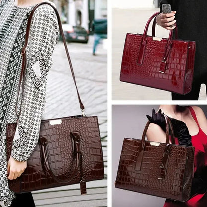 Sac à main de luxe Vintage motif Crocodile pour femmes, fourre-tout de grande capacité, sac à bandoulière d'affaires en cuir pour femmes