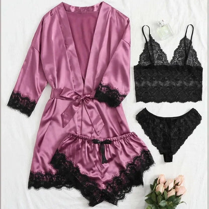 Pyjama Sexy pour femmes, chemises de nuit, Lingerie, short, 4 pièces, Camisole en dentelle, ensemble pyjama, Robe de maison, vêtements de loisirs