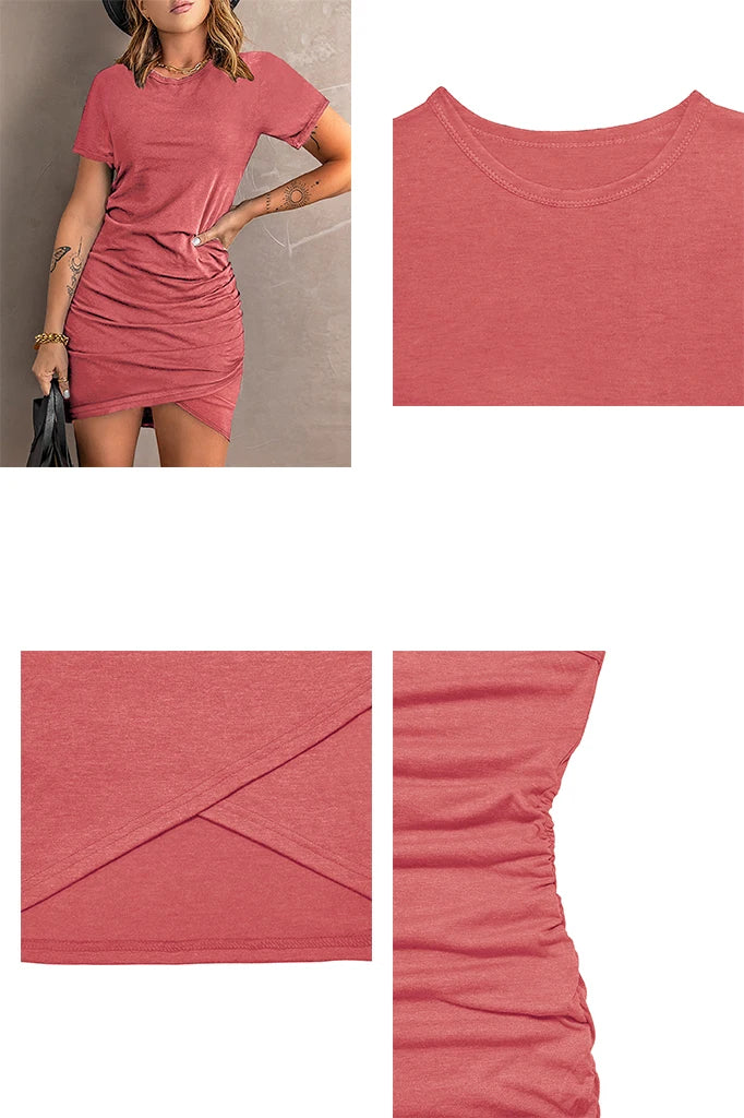 Robe d'été à manches courtes, fraîche et simple, coupe cintrée, aux couleurs riches et colorées