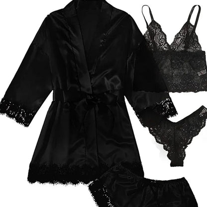 Pyjama Sexy pour femmes, chemises de nuit, Lingerie, short, 4 pièces, Camisole en dentelle, ensemble pyjama, Robe de maison, vêtements de loisirs
