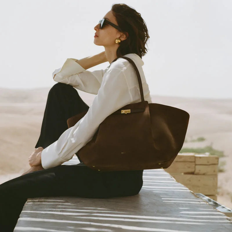 Demellier – sac fourre-tout en cuir suédé pour femmes, grande capacité, en forme de boulette, sous les bras, Style rétro américain, sac à main à usage quotidien