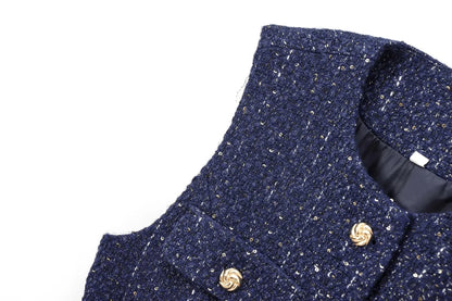 Gilet bleu à paillettes pour femmes, nouvelle mode avec ceinture, manteau sans manches, Streetwear Chic, automne 2025