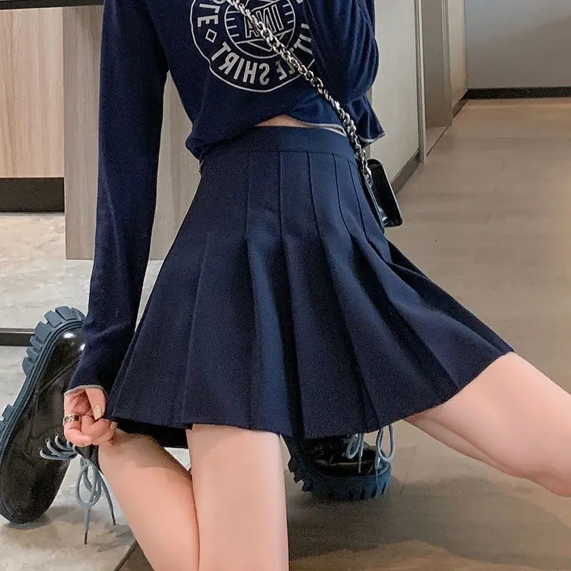Jupe courte femme grande taille femme été taille haute Harajuku coréen noir mini jupe plissée femme étudiant uniforme