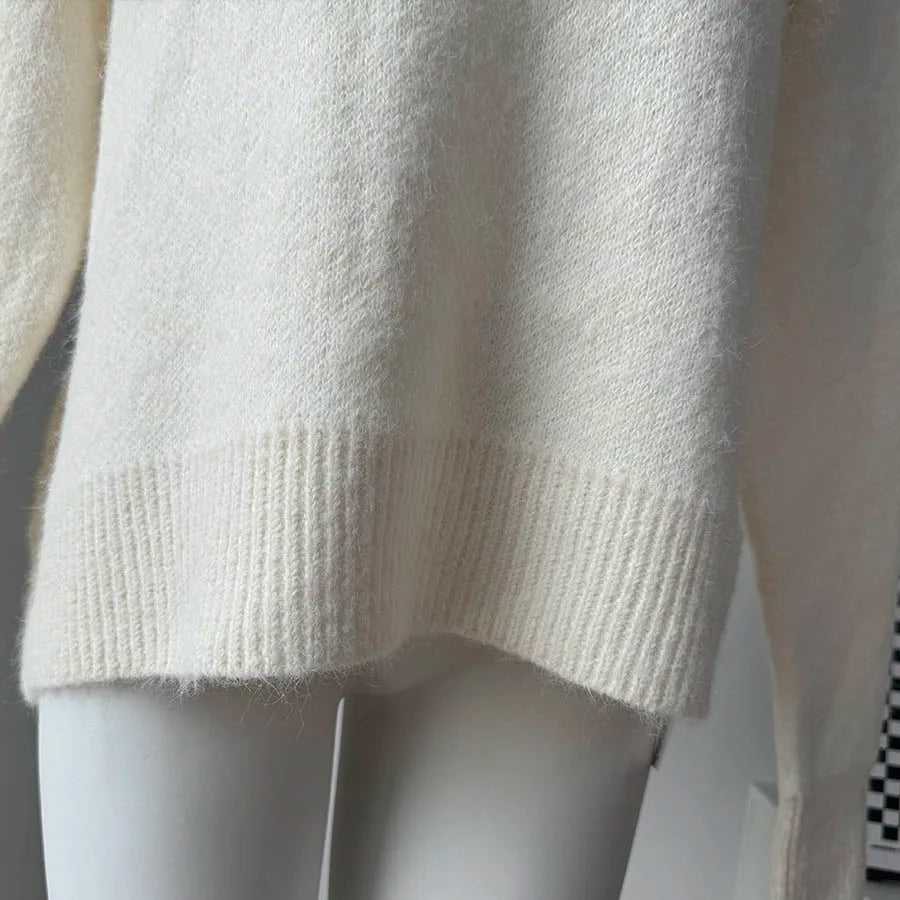 Hirsionsan basique col rond manches de base pull femmes 2025 surdimensionné court tricoté laine pull femme décontracté épais chaud doux hauts