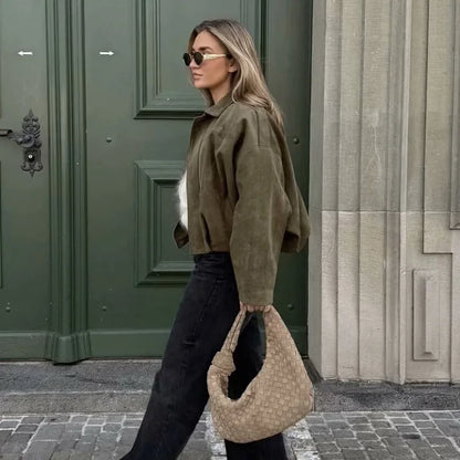 Vestes bombardier pour femmes, manteaux à la mode, col rabattu, manches longues, manteaux amples, Vintage, vêtements d'extérieur chics