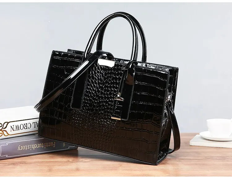 Sac à main de luxe Vintage motif Crocodile pour femmes, fourre-tout de grande capacité, sac à bandoulière d'affaires en cuir pour femmes