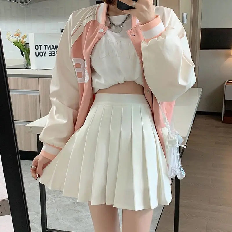 Jupe courte femme grande taille femme été taille haute Harajuku coréen noir mini jupe plissée femme étudiant uniforme