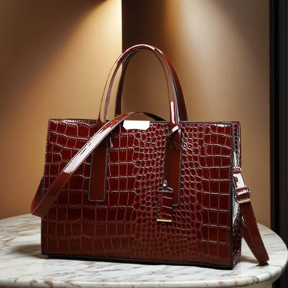 Sac à main de luxe Vintage motif Crocodile pour femmes, fourre-tout de grande capacité, sac à bandoulière d'affaires en cuir pour femmes