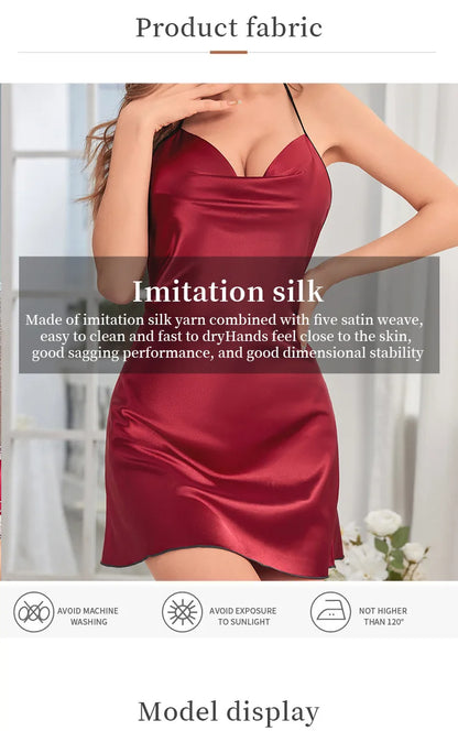 Chemise de nuit dos nu à col en V pour femmes, jupe à bretelles croisées pour la maison, décoration de papillon, robe de simulation, document solide, mode