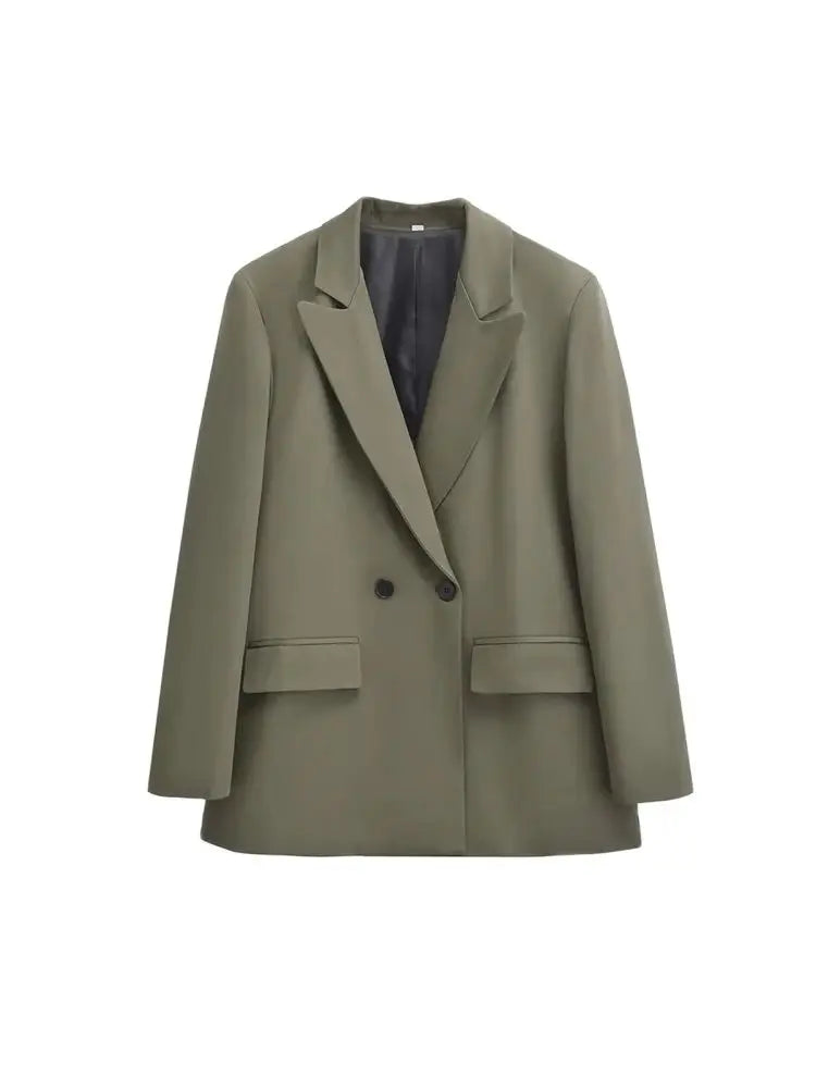 TRZA-manteau Blazer à Double boutonnage pour femmes, manches longues, poches à rabat, vêtements d'extérieur pour femmes, hauts chics, à la mode