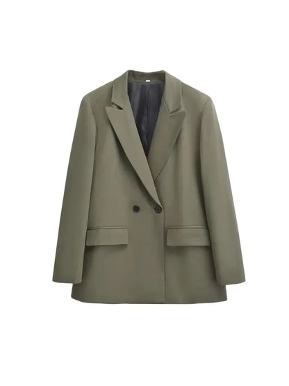 TRZA-manteau Blazer à Double boutonnage pour femmes, manches longues, poches à rabat, vêtements d'extérieur pour femmes, hauts chics, à la mode