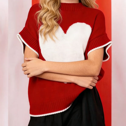 Gilet en Tricot Cœur Femme – Coupe Ample Tendance Saint-Valentin