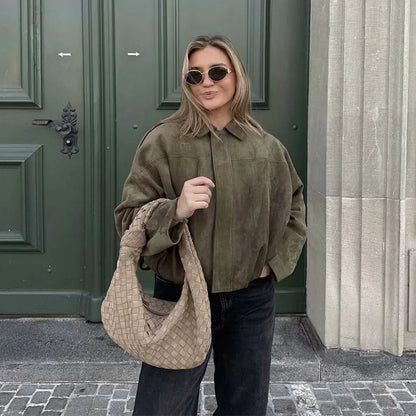 Vestes bombardier pour femmes, manteaux à la mode, col rabattu, manches longues, manteaux amples, Vintage, vêtements d'extérieur chics