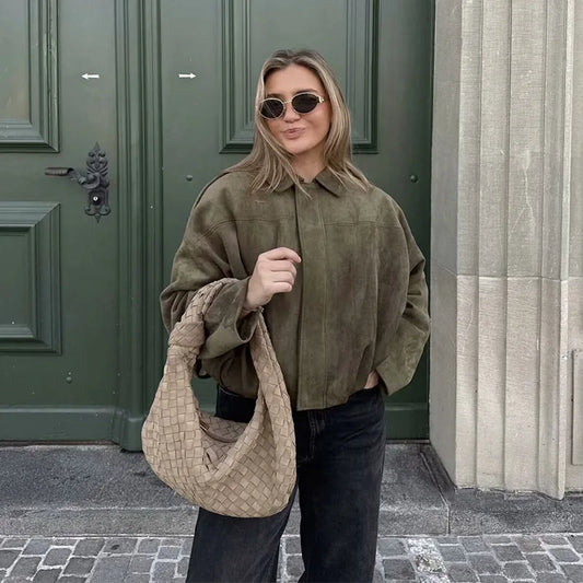 Vestes bombardier pour femmes, manteaux à la mode, col rabattu, manches longues, manteaux amples, Vintage, vêtements d'extérieur chics