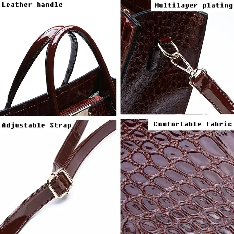 Sac à main de luxe Vintage motif Crocodile pour femmes, fourre-tout de grande capacité, sac à bandoulière d'affaires en cuir pour femmes