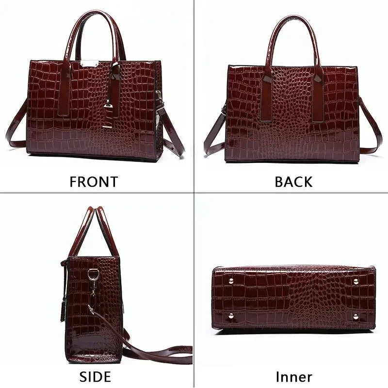 Sac à main de luxe Vintage motif Crocodile pour femmes, fourre-tout de grande capacité, sac à bandoulière d'affaires en cuir pour femmes